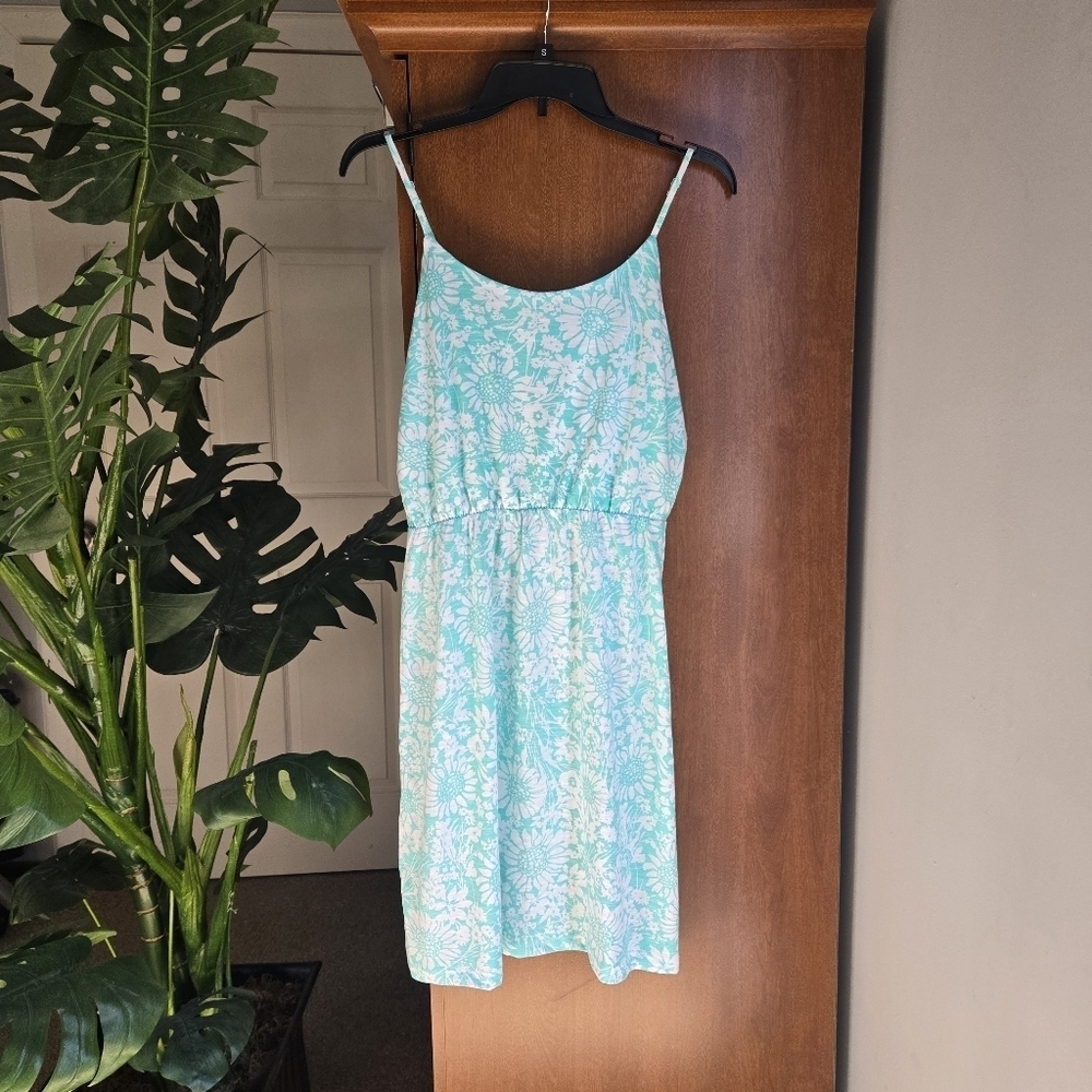 Kiwi Fresh Aqua Floral Mini Dress Sun Dress Size Small